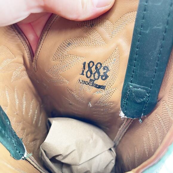 Vintage Lucchese Green Camel Tan Snip Toe Western Stitching Cowgirl Boot size 8 - Picture 9 of 11